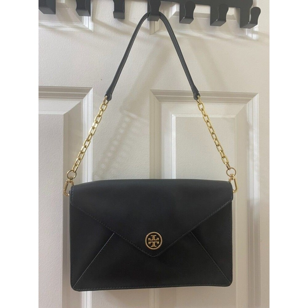 TORY BURCH ROBINSON ENVELOPE CLUTCH BAG SHOULDER BAG black